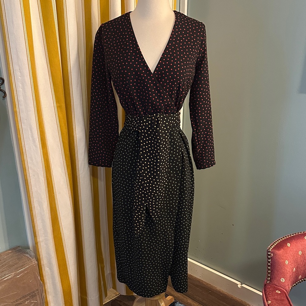 Zara Black and Red Long Sleeve Polka Dot Dress